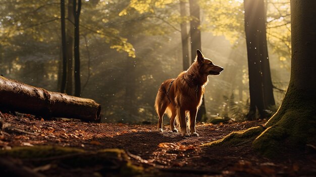 Perro caminando por el bosque Foto generada por IA