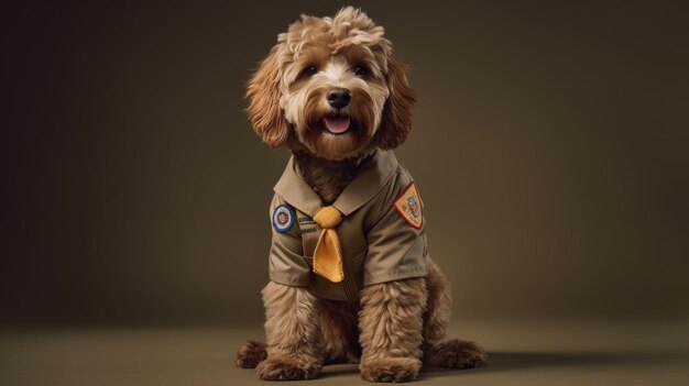 Un perro con una camiseta que dice "perro del ejército"