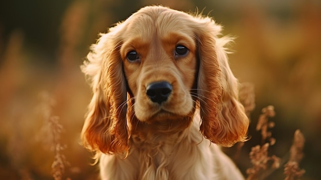 Un perro en un campo con un golden retriever.