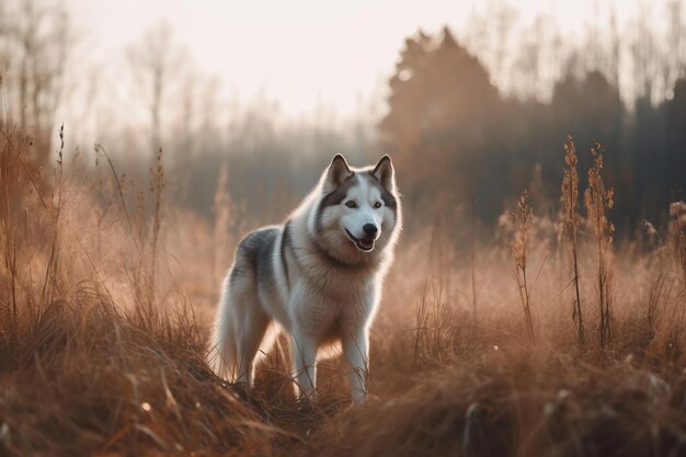 Un perro en un campo de hierba.