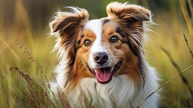 Un perro en un campo de hierba.