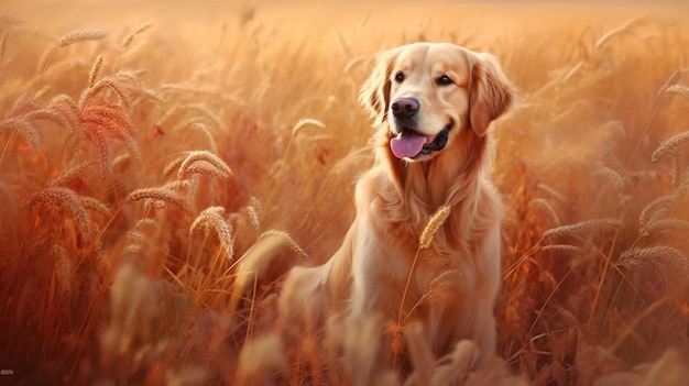 Un perro en un campo de trigo.