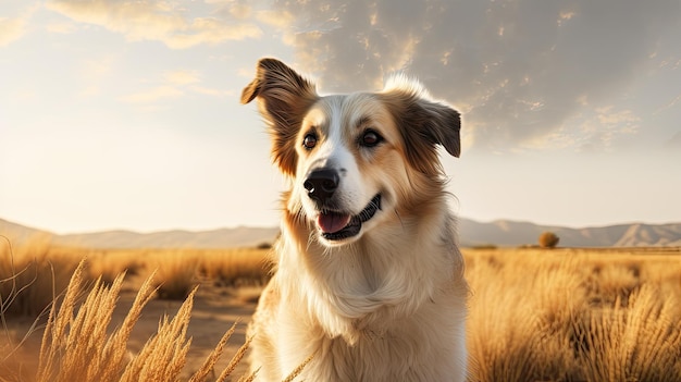 Un perro en un campo de trigo.