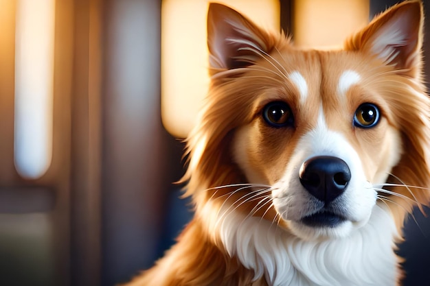 Un perro de cara blanca y ojos negros.