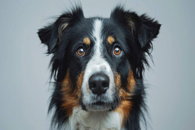 un perro con una cara marrón y blanca y una nariz negra