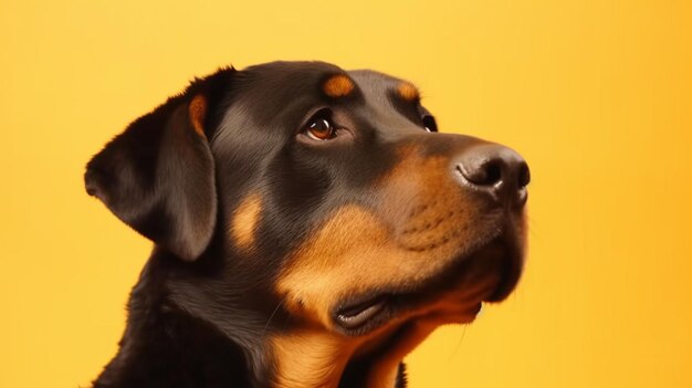 Un perro con una cara negra y una cara marrón.