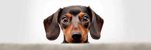 Foto un perro con la cara negra está mirando a la cámara.