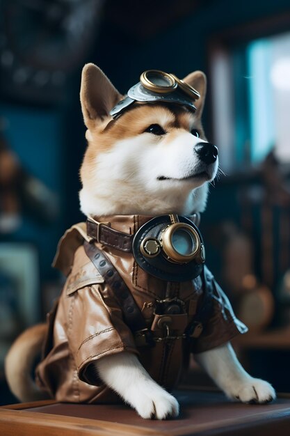 Un perro con casco aerodinámico y gafas