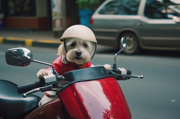 Un perro con casco en una motocicleta