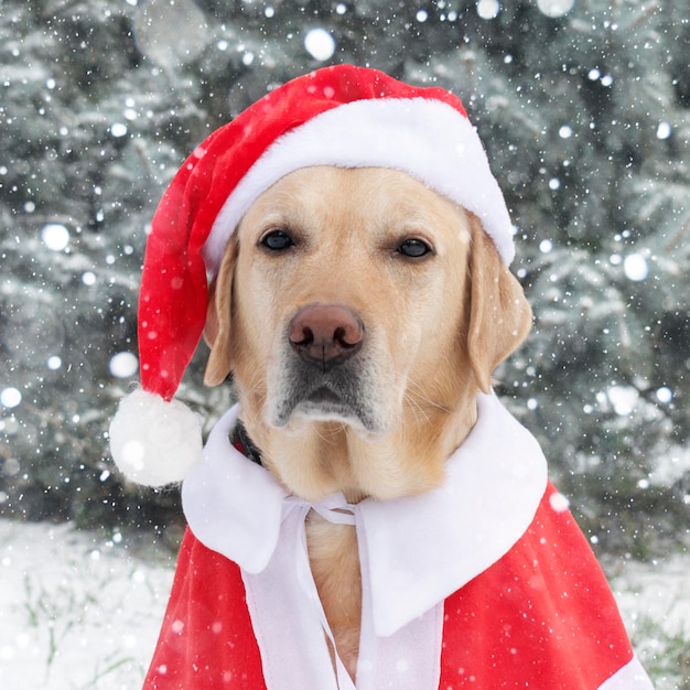 Perro celebrando la navidad con sombrero de santa