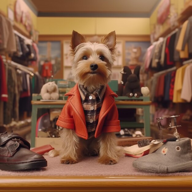 Un perro con una chaqueta que dice "poodle".