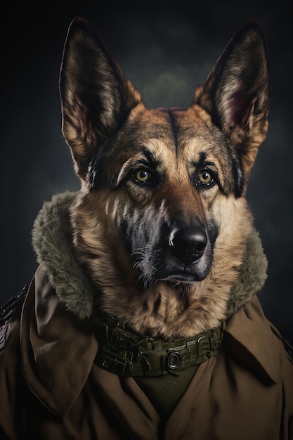 Un perro con una chaqueta con el título 'call of duty: dogs'