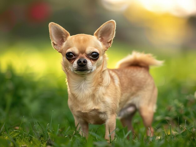 Un perro chihuahua en el césped