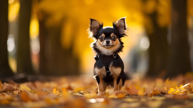 Perro Chihuahua posando al aire libre en otoño red neuronal ai generada