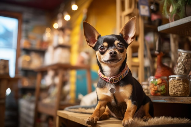 Perro Chihuahua sentado en una tienda de mascotas