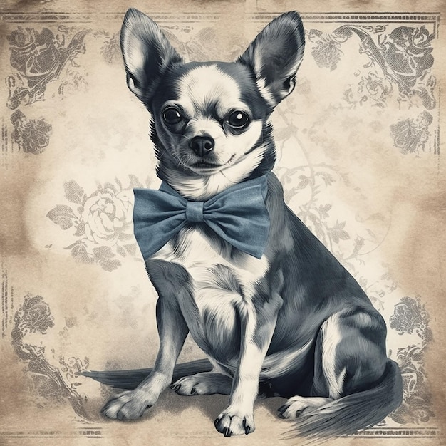 Perro Chihuahua viejo estilo vintage de tarjeta postal retro retrato en primer plano de mascota encantadora animal creativo