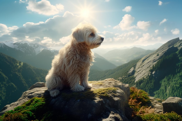 Un perro en la cima de una montaña generado por IA