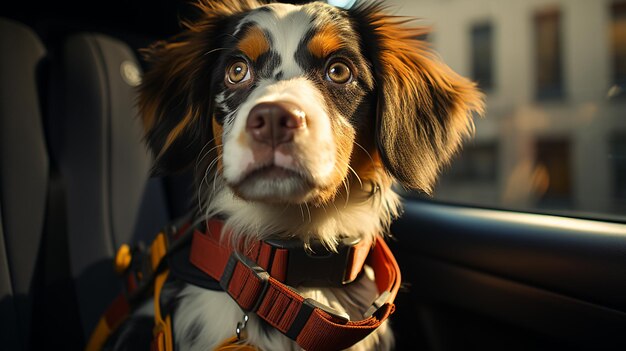 Perro con cinturón de seguridad