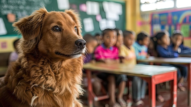 Foto perro de clase en la escuela