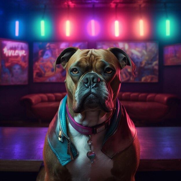 Un perro en un club nocturno.