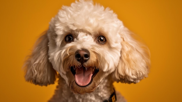 Un perro con un collar y un collar que dice "feliz"