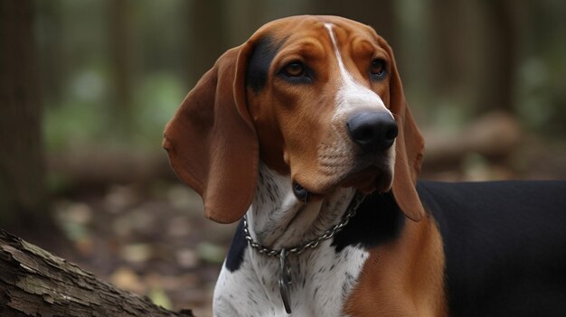 Un perro con un collar y una placa que dice 'basset hound'