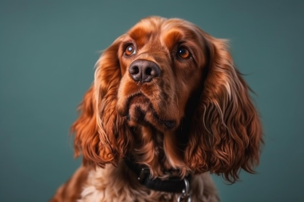 Un perro con un collar que dice "cocker spaniel"