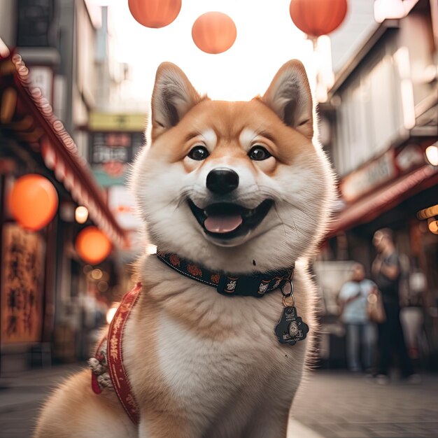 Foto un perro con un collar que dice feliz en él