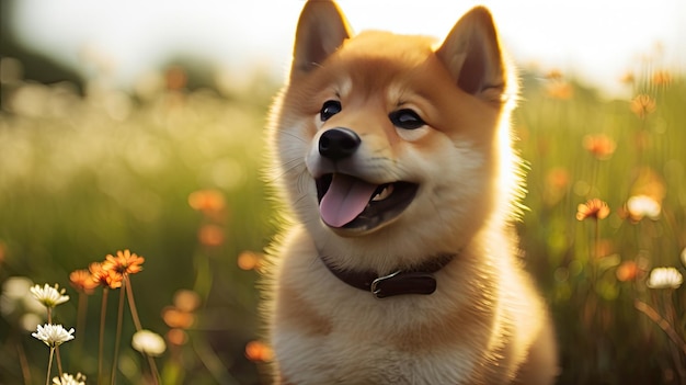 Un perro con un collar que dice "feliz".