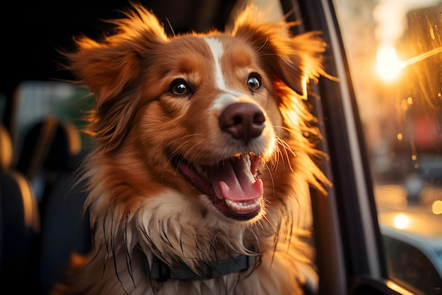 Un perro con un collar que dice "feliz".