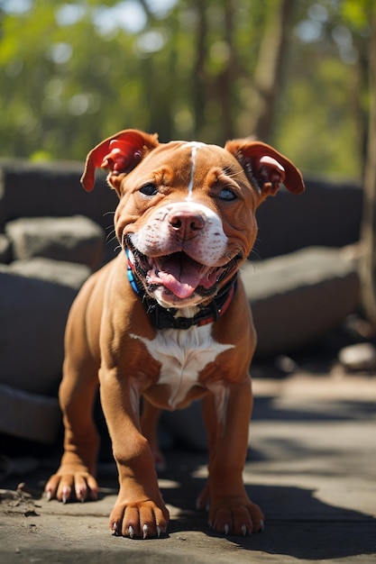 Un perro con un collar que dice "el nombre" en él.