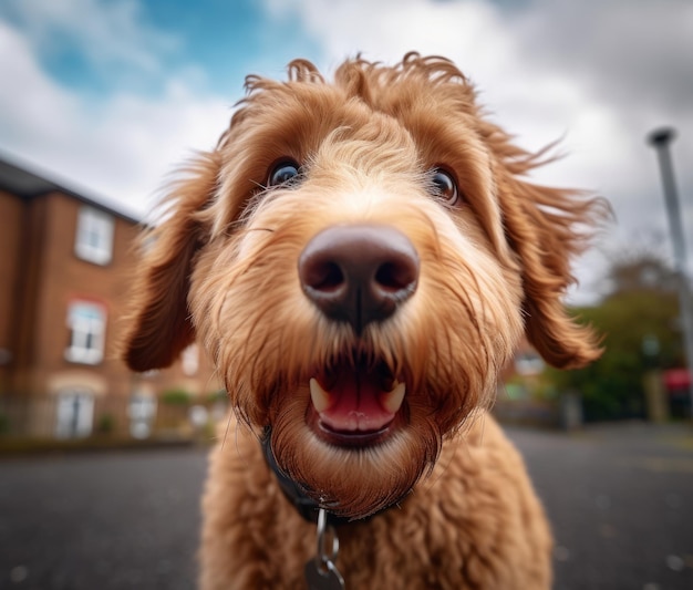 Un perro con un collar que dice la palabra en él