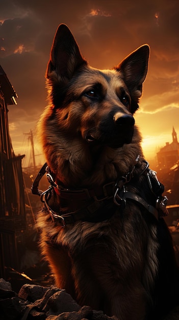 un perro con un collar que dice que es un pastor alemán