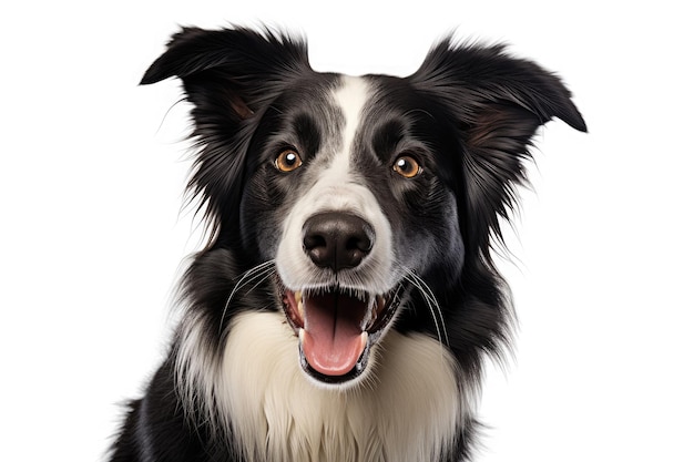 Perro collie de frontera sobre un fondo blanco