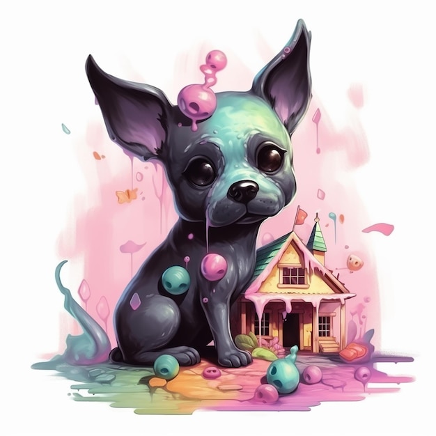Perro colorido Arte digital seleccionado para la ilustración de cachorro de ilustraciones de dibujos animados de pintura