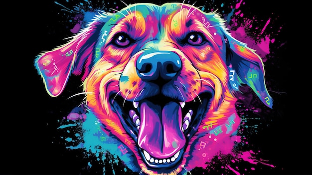 Un perro colorido con la boca abierta Arte generativo con IA