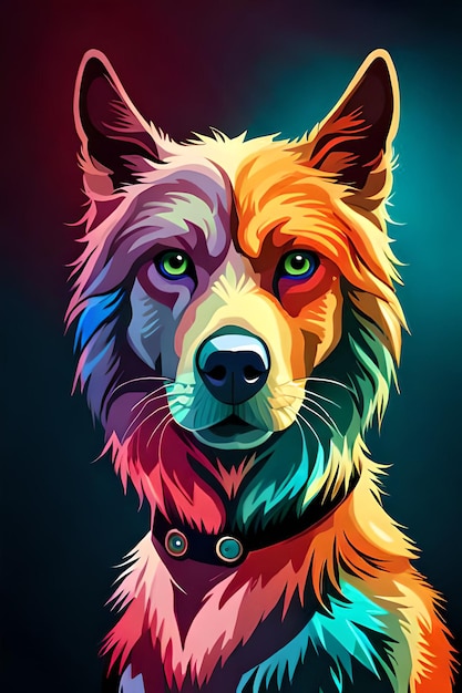 Un perro colorido con una cara de color arcoíris.