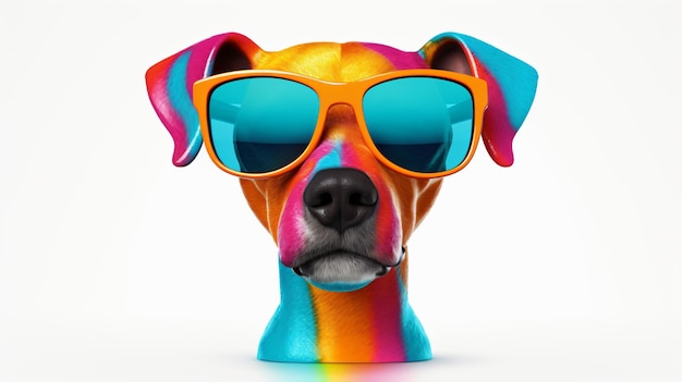 Perro colorido de dibujos animados con gafas de sol