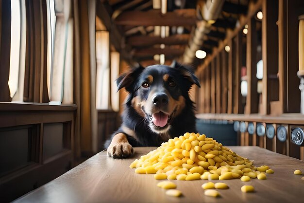 Foto el perro está comiendo comida de la casa realista