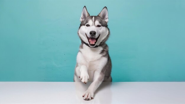 El perro de compañía husky loco y feliz está posando