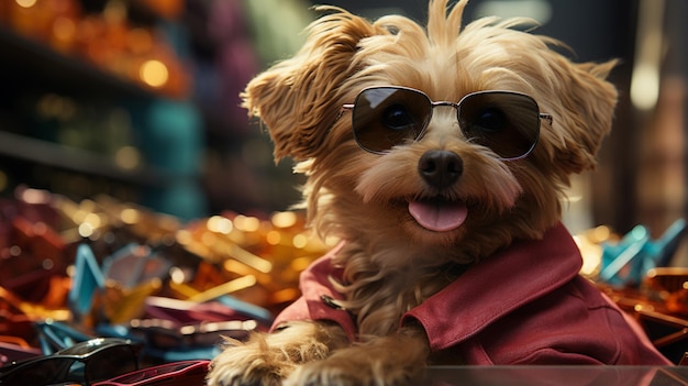 Foto perro de una compra exitosa