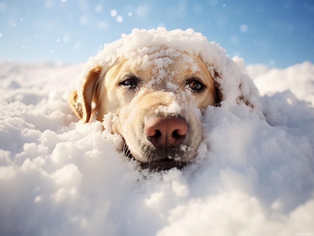 perro contento jugando en la nieve generado ia
