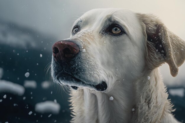 Un perro con un copo de nieve en la nariz