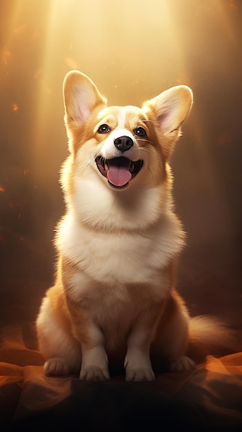 El perro corgi feliz, el equilibrio y la meditación