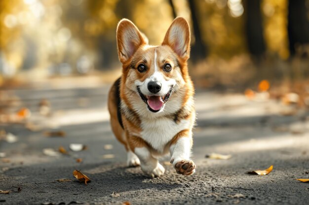 El perro corgi feliz