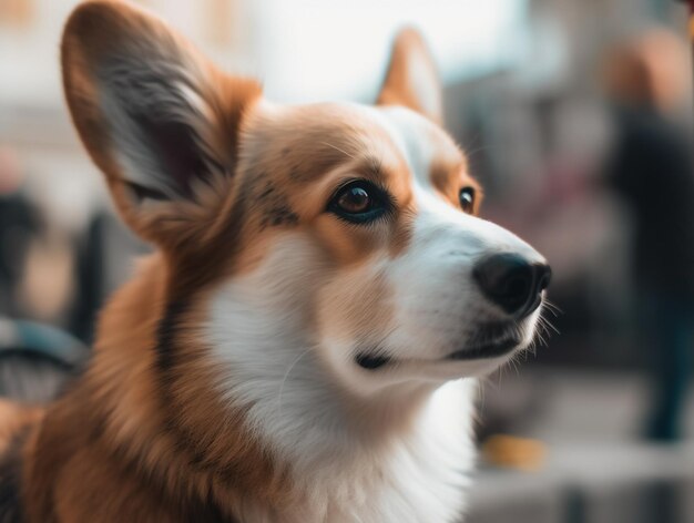 Un perro corgi se sienta en una silla con una luz brillando sobre él.