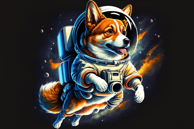 Un perro corgi en un traje espacial con las palabras corgi.