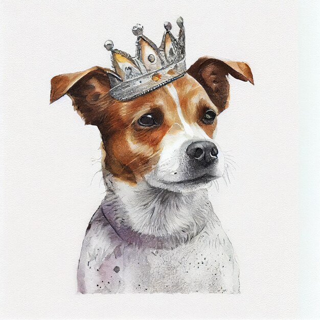 Un perro con una corona en la cabeza lleva una corona.
