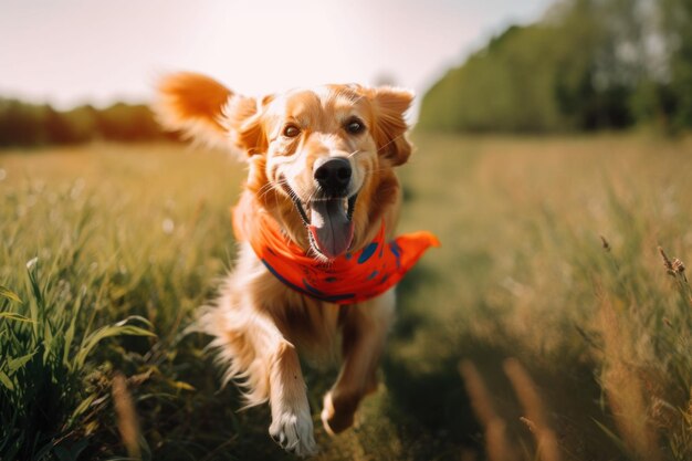 Un perro corriendo por un campo con un frisbee en la boca Imagen generativa de IA