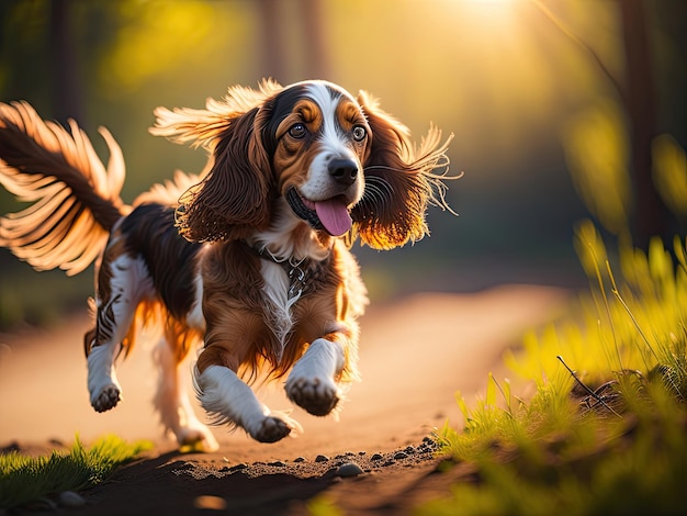 Perro corriendo en el fondo de la naturaleza ai generativa